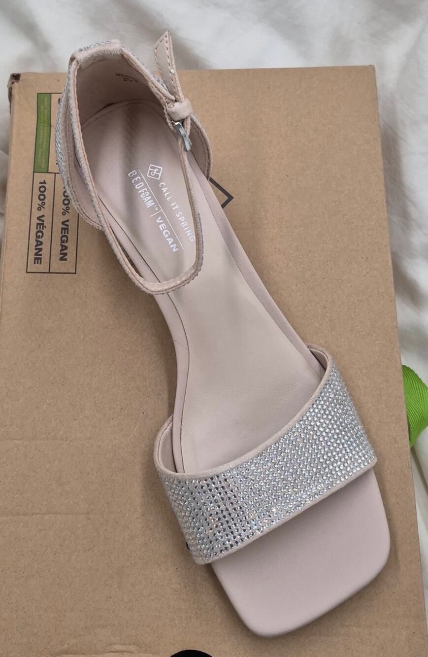 NEW Call It Spring Vickii block heel sandals rhinestone-covered finish SIZE 8.5